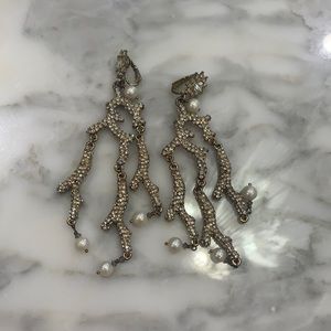 Ornate coral earrings with teardrop pearls